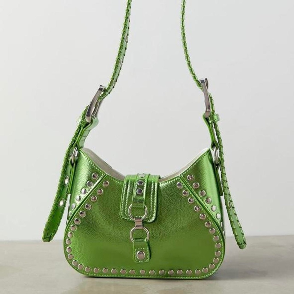 Shoulder/Crossbody Bag in Chrome Green ( Silver Accents )